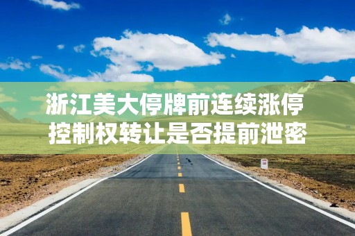 浙江美大停牌前连续涨停 控制权转让是否提前泄密
