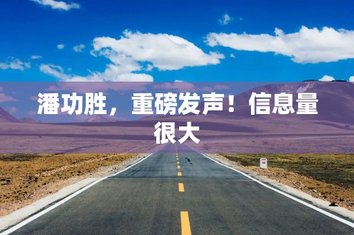 潘功胜，重磅发声！信息量很大