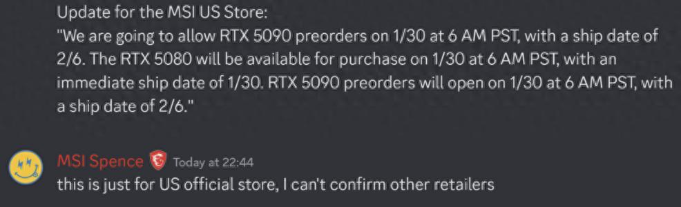 微星将RTX 5090显卡的美国官方商店发售时间推迟至2月6日